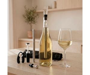 InnovaGoods - Juego de Accesorios para Vino, 2 Barras enfriadoras de Acero Inoxidable 304, Cortador de cápsulas, tapón vacío Impermeable, aireador con tapón antigoteo, Bolsa de Transporte