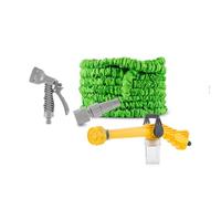 InnovaGoods® Manguera jardin extensible 15m con 2 pistolas 7 y 8 chorros con deposito extraíble de 100ml para jabón, bolsa de Transporte, adaptadores 1/2" y 3/4", Ideal para riego jardín y limpieza