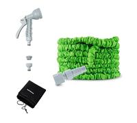 InnovaGoods® Manguera jardin extensible 15m con pistola de 7 chorros, manguera extensible con bolsa de Transporte, adaptadores 1/2" y 3/4", resistente y duradera, Ideal para riego jardín y limpieza
