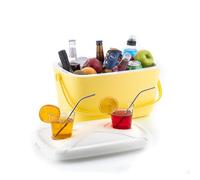 InnovaGoods® Nevera portatil 15L, Nevera Playa con Tapa Multiuso x2 portavasos, Nevera portátil con Diseño Vintage, Cesta Picnic Ideal para Camping, picnics, jardín, Playa, Piscina. Amarillo