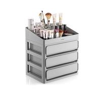 InnovaGoods® Organizador de Maquillaje con 3 Cajones, 9 compartimentos, Bandeja Extraíble, Almacenamiento en baño o dormitorio, para pintalabios, paletas, cremas, Set Expositor Maquillaje. Gris