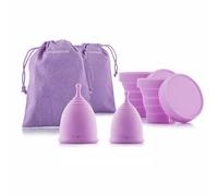 InnovaGoods - Pack de 2 Copas Menstruales, Talla S y L, Silicona médica, Hipoalergénica, Ergonómica, Uso hasta 12 h, Reutilizable, Lavable, Vaso Plegable Esterilizador con Tapa, Bolsa de Transporte