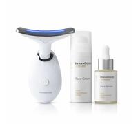 InnovaGoods - Pack Masajeador Facial Eléctrico Reafirmante para Cara y Cuello con LED, EMS y Calor, Sérum Facial Rice Joyboost 30 ml, y Crema Facial Hidratante Rice Joycare 50 ml