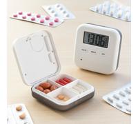 InnovaGoods - Pastillero Inteligente Electrónico Pilly, Alarma Sonora y Vibración, Programable 5 Alarmas Diarias, 4 Compartimentos, Blanco, 6,5 x 2 x 6,5 cm, ABS