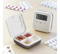 InnovaGoods - Pastillero Inteligente Electrónico Pilly, Alarma Sonora y Vibración, Programable 5 Alarmas Diarias, 4 Compartimentos, Blanco, 6,5 x 2 x 6,5 cm, ABS