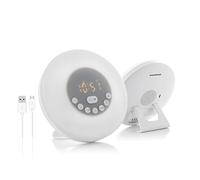 InnovaGoods Reloj Despertador Recargable Sunrise, Blanco, Estandar (Altavoz Bluetooth, 12 Sonidos predefinidos, lámpara de Mesa Multicolor, LED RGB, Carga USB)