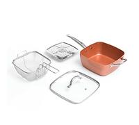 InnovaGoods® Sarten antiadherente 24cm multifunción 5 en 1 Copper Coppans, x4 accesorios incluidos, material aluminio, color cobre/plateado, apto para todo tipo de cocinas. Libre de PFOA
