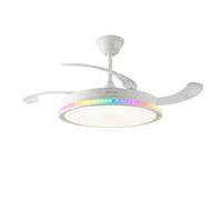 InnovaGoods - Ventilador de Techo con Luz LED Central y Aro RGB Multicolor, Mando a Distancia, Aspas Retráctiles, 6 Velocidades, Función Verano-Invierno, Temporizador, Motor DC, Silencioso, 70 W