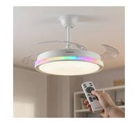 INNOVAGOODS Ventilador de Techo con Luz LED y Aspas Retráctiles Motor DC 6 Velocidades Blanco con RGB
