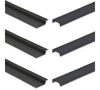 INNOVATE 3 perfiles de aluminio para tiras LED de hasta 12 mm de ancho, perfil de aluminio, empotrable, color negro, incluye difusor negro
