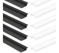 INNOVATE 5 x perfiles de aluminio para tiras LED de hasta 12 mm de ancho, perfil de aluminio, empotrable, color negro, incluye difusor satinado