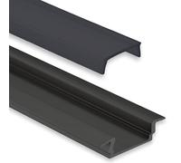 INNOVATE Perfil de aluminio para tiras LED de hasta 12 mm de ancho, perfil de aluminio, empotrable, color negro, incluye difusor negro