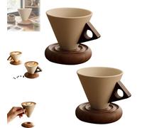 Innovative Cone Shape: Tapered Design Blends Modern Artistry and Aroma Concentration, Ideal for Pour-over Coffee, Espresso, Tea. Matches Solid Wood Coaster To Form Complete Set (2 PCS-#A,250 ml)
