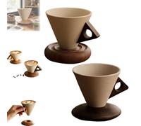 Innovative Cone Shape: Tapered Design Blends Modern Artistry and Aroma Concentration, Ideal for Pour-over Coffee, Espresso, Tea. Matches Solid Wood Coaster To Form Complete Set (#A+#B,180 ml)