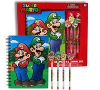 Innovative Designs Nintendo Super Mario - Juego de diario con bolígrafos para niños, niños y niñas, cuaderno en espiral de 80 páginas rayadas con 4 bolígrafos de gel de colores, Mario y Luigi