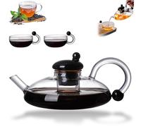 Innovessa Filtration Tea pot Set, Glass Tea Pot Set with Hot Plate, Loose Leaf Teapot, Elegant Tea Pot Gift Set for Adults, Stovetop Safe, 2 Cup Set (Transparent)
