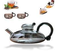 Innovessa Filtration Tea pot Set, Glass Tea Pot Set with Hot Plate, Loose Leaf Teapot, Elegant Tea Pot Gift Set for Adults, Stovetop Safe, 2 Cup Set (Gray)