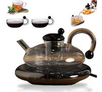 Innovessa Filtration Tea pot Set, Glass Tea Pot Set with Hot Plate, Loose Leaf Teapot, Elegant Tea Pot Gift Set for Adults, Stovetop Safe, 2 Cup Set (Transparent set)