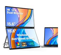 InnoView Monitor dual para portátil de 15.6 pulgadas, 1920 x 1080p, FHD, plegable, apilado, monitores duales, altavoces integrados, HDMI, USB, C, monitor de pantalla dual para portátil