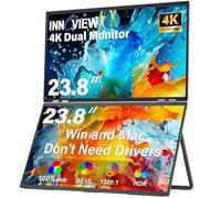 InnoView Monitor portátil dual de 23.8 pulgadas, 100% sRGB 3840 x 2160P, 4K 315°, ajustable, doble apilado, plegable, extensor de visualización con HDMI/USB-C/DP para portátil Windows Mac