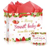 Innovoscape Bolsa de regalo de fresa para baby shower, decoración A Berry Sweet Baby Is On The Way, papel de regalo de fresa dulce para baby shower, suministros de recuerdo de fiesta
