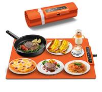 INNOWARMER Bandeja Calefactora Eléctrica, Silicona Plegabl Calentador Eléctrico de Alimentos con Ajustes de Temperatura Temporizador, Calentador de Comida Portatil para Bufés,Familia,Fiestas (Naranja)