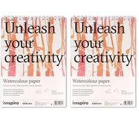 INNSPIRO Bloc de Papel para Acuarela A4-12 páginas 300 g/m2, Papel Especial para Técnica Húmeda y Acuarelas (Paquete de 2)