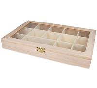 INNSPIRO Caja vitrina expositor madera de balsa 30x19x4cm. 14 compartimientos