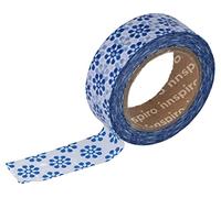 INNSPIRO Cinta masking tape Washi flores azul 15mm.x10xm. Serie Ultramar