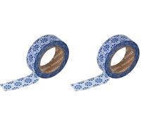 INNSPIRO Cinta masking tape Washi flores azul 15mm.x10xm. Serie Ultramar (Paquete de 2)