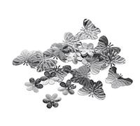 INNSPIRO Lentejuelas mariposas y flores plateadas 5mm. 10mm. y 20mm. 28gr., ideal para manualidades con niños, decoraciones y actividades creativas