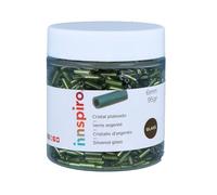 INNSPIRO Rocalla de vidrio cilindro plateado verde aguacate diam. 1,80x6mm. 95gr. Bote. Para crear pulseras y collares, ideal para manualidades y joyas con niños. Cuentas semilla.