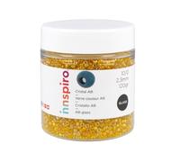 INNSPIRO Rocalla de vidrio redonda aurora boreale amarillo 2,3mm. 120gr. Bote. Para crear pulseras y collares, ideal para manualidades y joyas con niños. Cuentas semilla.