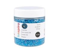 INNSPIRO Rocalla de vidrio redonda aurora boreale azul infantil 2,3mm. 120gr. Bote. Para crear pulseras y collares, ideal para manualidades y joyas con niños. Cuentas semilla.
