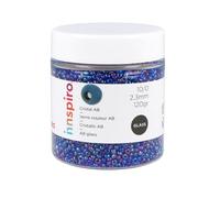 INNSPIRO Rocalla de vidrio redonda aurora boreale azul marino 2,3mm. 120gr. Bote. Para crear pulseras y collares, ideal para manualidades y joyas con niños. Cuentas semilla.