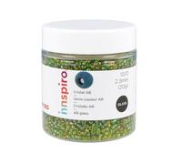 INNSPIRO Rocalla de vidrio redonda aurora boreale verde aguacate 2,3mm. 120gr. Bote. Para crear pulseras y collares, ideal para manualidades y joyas con niños. Cuentas semilla.