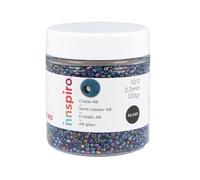 INNSPIRO Rocalla de vidrio redonda aurora boreale violeta 2,3mm. 120gr. Bote. Para crear pulseras y collares, ideal para manualidades y joyas con niños. Cuentas semilla.