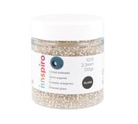INNSPIRO Rocalla de vidrio redonda plateado transparente plata 2,3mm. 120gr. Bote. Para crear pulseras y collares, ideal para manualidades y joyas con niños. Cuentas semilla.