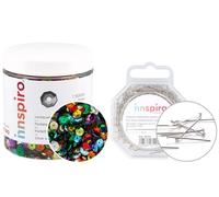 INNSPIRO Set de Lentejuelas Plateadas 7mm 120g y Alfileres Punta Roma 500u, 9 Colores, PVC Duradero, Ideal para Manualidades, Porexpán, Decoración de Ropa y Proyectos DIY, Seguros para Niños