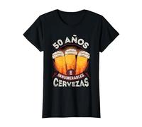 Innumerables Cervezas 50 Cumpleaños Aniversario Humor Camiseta, Mujer, Negro, XL