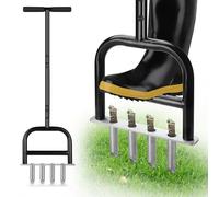 Inoamity Aireador Manual de Césped 4 Agujeros con Bandeja - Acero Inoxidable Aireador de Púas Huecas, Palanca 93cm para Jardín y Paisajismo, Extracción Limpia de Núcleos
