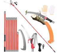 Inoamity Sierra de Poda Telescópica 9M con Tijera, Sierra de Pértiga Extensible Kit Herramientas Jardinería para Palmeras y Árboles, Podadora Altura con Hoja Acero Manganeso 65, Livianos y Seguros