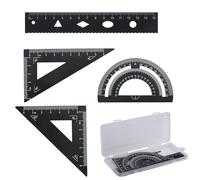 inodiref 4 Pieza Conjunto de Reglas de Aluminio Metal Recto Triángulo Herramienta de Geometría Matemáticas Ruler para Estudiantes, Arquitectos, Ingenieros y Delineantes(negro)