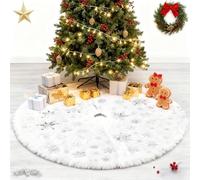 Inodiref Falda árbol De Navidad Blanco 90cm Cubre Pie Arbol De Navidad Felpa Alfombra Arbol De Navidades Copo de Nieve Plateado Base para Arbol De Navidades Redondas para Decoración Navideña