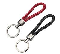 inodiref Llavero de Cuero Trenzado para Coche Hecho a Mano con Hebilla de Aleación para Hombres y Mujeres - 2 Piezas (1 Rojos y 1 Negros)