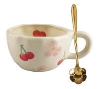 inodiref Taza de té de cerámica con cuchara Taza de café de 250 ml Tazas dulces con flores pintadas a mano, taza estética de cerámica regalo para mujeres tazas de cerámica taza de té de flores