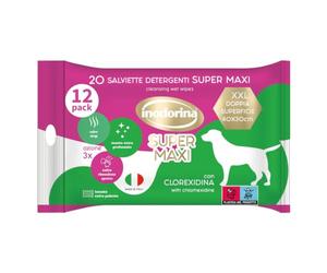Inodorina, 12x20 Toallitas Super Maxi para Perros Grandes, Clorhexidina | Toallitas para Mascotas Extralimpiadoras XXL 40x30 cm, Formato para Tamaños Medianos y Grandes