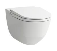 Inodoro bidé LAUFEN CLEANET Riva, sin reborde de descarga, colgado en la pared, mando a distancia, asiento de inodoro con tapa, H8206917570001, Color: Nieve (blanco mate)