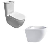 INODORO Completo con BIDET, Inodoro y Bidet Blanco, Pack Wc Inodoro, Retrete con Bidet para Hogar, Sistema Rimless Antibacterias, Tapa Dura Extrafina Amortiguada, Salida Dual