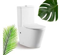 BM, Inodoro Completo, Inodoro Blanco, Wc Inodoro Completo, Inodoro WC, Vater Baño, Retrete para Hogar, Sistema Rimless Antibacterias, Tapa Dura Extrafina Amortiguada, Salida Dual